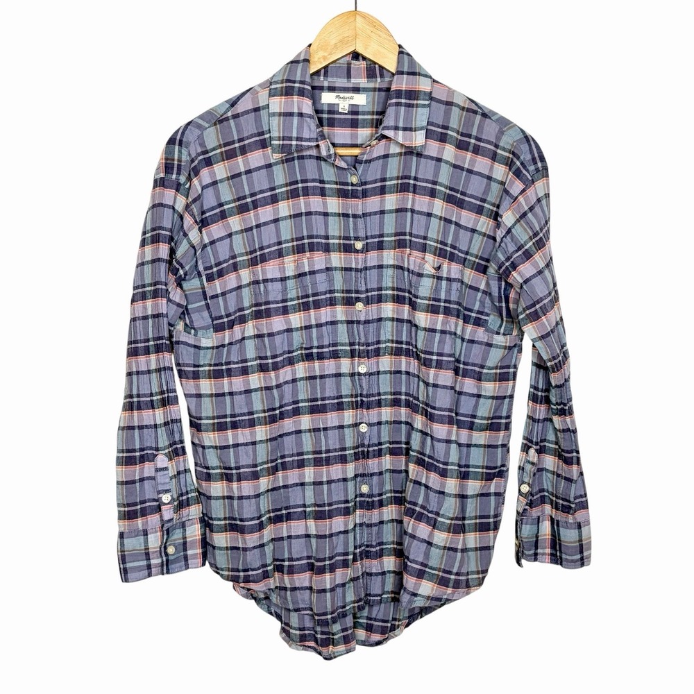 Madewell Plaid Button Up Shirt Purple Womens Small Granola Fisherman Cotton